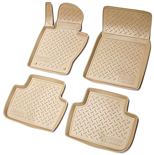 Recambo 3D Gummi Fußmatten kompatibel für BMW X3 E83 | BJ 2003-2010 | Auto Gummimatten | Passgenau | mit Rand | beige