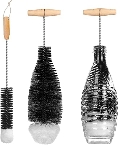 jiuzcare Cepillo para Botellas 2 pcs Cepillo de Limpieza Largo Botella con Cerdas Nylon Botellas Mango Largo Tazas Cristal Escobilla Limpia Suave y Eficaz sin Arañazos la Vidrio Plástico