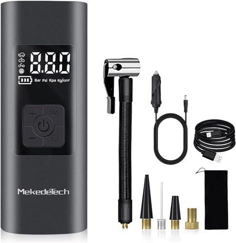 MekedeTech Compresor de Aire portátil inalámbrico, 6000mAh de la Bomba de Aire de la Bici con la Pantalla Digital,150PSI Bomba eléctrica inalámbrica para los Coches inflables,E-Bikes,Motocicletas