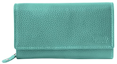 LEONARDI VERRELLI Damen-Geldbörse Leder RFID Querformat 9 x 17 cm 3000434 (türkis)