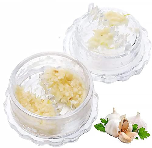 KOMUNJ Moulin à ail, préparation rapide des repas, outil d'ail, facile à nettoyer, presse-ail manuel en plastique avec pot de rangement, ustensile de cuisine facile à nettoyer