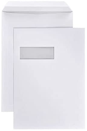 DULA - C4 Briefumschläge DIN A4 weiß - Fenster links - 229 x 324 mm - 50 Stück - Selbstklebend mit Klebestreifen - 120 Gramm