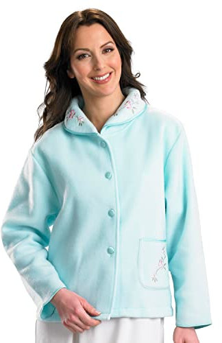 Slenderella Veste de lit boutonnée en polaire brodée 61 cm, menthe, XXL