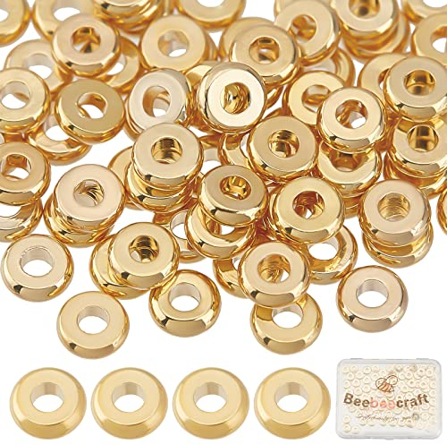 Beebeecraft 100 Stück/Schachtel Flache Runde Abstandsperlen 18 Karat Vergoldete Scheibe Lose 4 mm Schmuckherstellung Perlen Für DIY Armband Ohrring Halskette