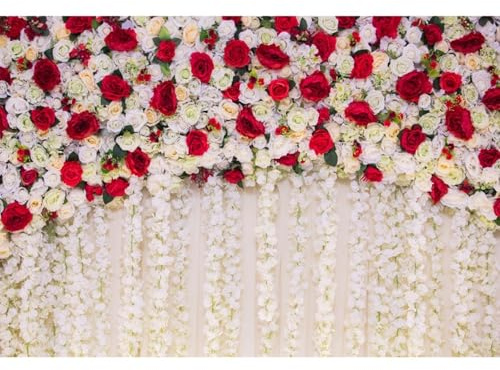 YongFoto 4,5x3m Vinyl Foto Hintergrund Hochzeitshintergrund Rosen Blumen Vorhang Schöne Blumenwand Fotografie Hintergrund Valentinstag Hochzeit Partydekoration Fotostudio Hintergründe Foto