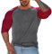 Herren Konisch Henley 3/4 Ärmel T-Shirts Lässig Raglan T-Stück Slim-Fit Muskeloberteile Dunkelgrau/Rot L