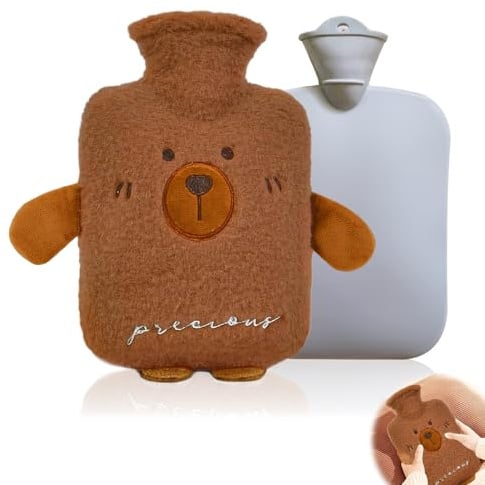 BNGXR Wärmflasche mit Weichem Bezug, 1L groß Gummi Wärmeflasche Hot Water Bottle Abnehmbare mit Weichem Plüsch Wärmebeutel für Kinder & Erwachsene, Waschbare Bettflasche für Bauch Nacken