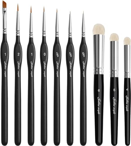golden maple Miniature Drybrush 10 Pieces Micro Detail Brush Set, Small Fine Detail Brush for Acrylic, Watercolours & Painting by Numbers, Citadel, Figurine, Warhammer 40 K