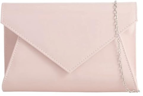 UShopUK Pochette in pelle verniciata, stile busta, da sposa, ballo di fine anno, matrimonio, festa, borsetta a mano, Rosa Nudo, medium