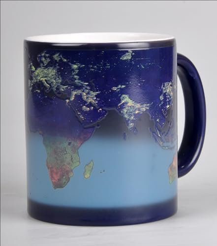 Magische Tasse - Tag und Nacht Weltkarte, Wärmeempfindliche Keramiktasse, NASA Satellitendaten Design, 300 ml Fassungsvermögen, Farbwechsel Erde bei Tag und Nacht