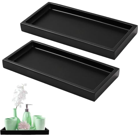 SUpoetry 2 Piezas Bandeja De Baño Negra, Rectangular, Silicona, Adecuado para Encimeras De Baño, Lavabos, Inodoros