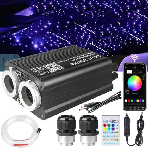 Dual Port 32W Twinkle Meteor 2 in 1 Starlight Headliner Light Kit with 1200pcs 9.8ft Fiber Optical Cable RGBW Light Source Sound Activated APP/Remote Control for Car/Home/Party