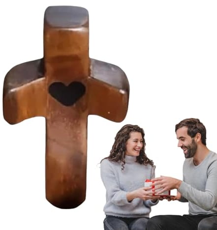 Bitong Geschnitztes Holzkreuz, Wandbehang, Holzkreuz Über Meinem Herzen, Linderung Von Angstzuständen, Kreuz Handschmeichler Antistress, Trostkreuz Zum Umklammern, für Zuhause oder Wohnzimmer