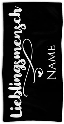 PR Print Royal Badetuch personalisiert mit Wunschname - Personalisiertes Badetuch - Lieblingsmensch - Persönliches Namensgeschenk für Familie und Freunde | 140 x 70 cm, schwarz