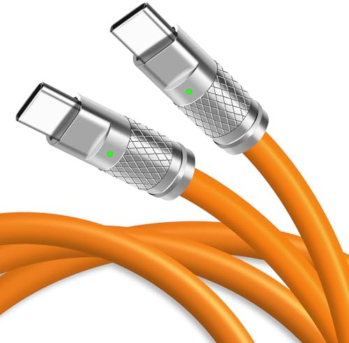 WATCHEM 6ft / 2M USB-C to USB-C Cable - Fast 120W Charging, Durable Liquid Silicone Build, 480Mbps Quick Data Sync - Strong Charging & Data Cable (Orange)