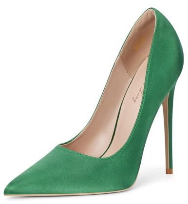 Zhabtuc Pumps Scarpe da Donna Eleganti e comode Scarpe da Donna Scarpe da Sposa Tacco a Spillo Alto, Tacco da 12 cm, Classico Materiale Esterno in Raso, Raso Verde, 37 EU