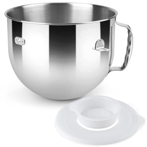 Stainless Steel Lift Bowl Compatible with Kitchenaid 7-qt. Mixing Bowl with Ergonomic Handle and Lid