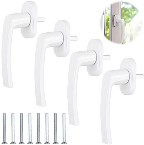 XTUDOU® 4 Pezzi Maniglie per Finestre, Maniglie per Finestre in Alluminio Bianco, Senza Cilindro di Chiusura con 8 Viti, Maniglia Porta Finestra Lunghezza 35 Mm per Finestre e Balcone
