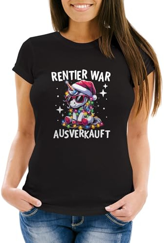 MoonWorks® Weihnachtsshirt Damen Einhorn Spruch T-Shirt Weihnachten Rentier war ausverkauft Lustig Weihnachtsoutfit Frauen