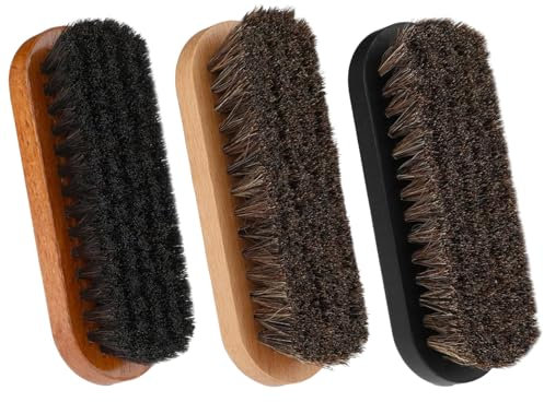 3Pcs Shoe Polish Brushes, Horse Hair Shoe Brush, Horse Hair Shoe Boot Brush Set Cleaning Brushes with Wooden Handles for Leather Bags Leather Clothes Sofas Suede Sneakers Shoes