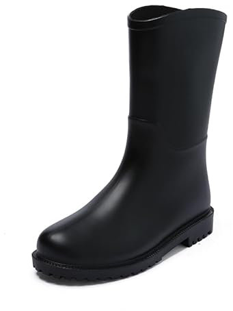 Harssidanzar Donna Stivali da pioggia a metà polpaccio Stivali da pioggia in gomma PVC impermeabile per il giardinaggio all'aperto lavoro escursionismo HL218EU, Nero, Taglia 35