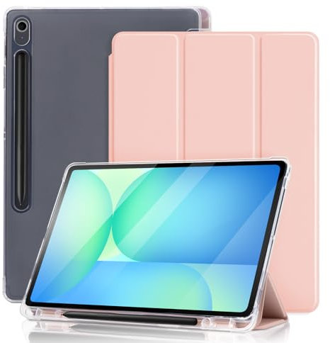 DAORANGE Custodia Cover per Samsung Galaxy Tab S10 FE 10,9 Pollici 2025 / S9 FE / S9 11 Pollici 2023 con Portapenne, Cover Ultra-sottile Leggero, Supporto Trifold e Auto Svegliati/Sonno (Rosa)