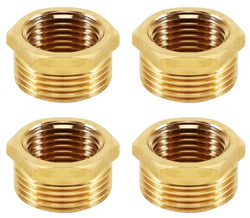 Lot de 4 réducteurs en laiton, 3/4 vers 1/2, filetage extérieur sur filetage intérieur, raccord réducteur en laiton pour conduites d'eau (AG Ø 25 mm x IG Ø 20 mm)