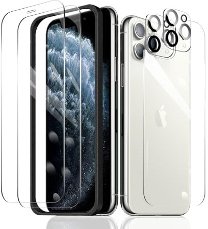 2×Screen Protector for iPhone 11 Pro + 2×Camera Lens Protector + 1×Back Tempered Glass Film + 1×Installation Frame, 9H Hardness Case Friendly HD Clear Scratchproof Impact Protection