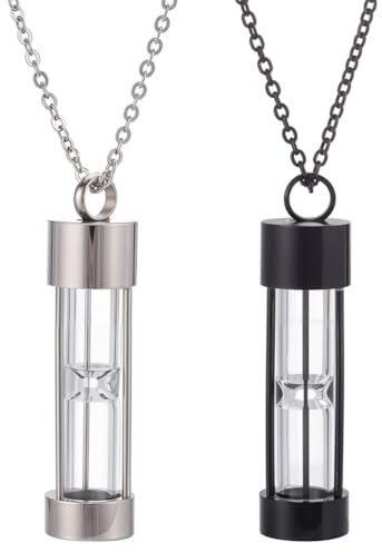 PLIGREAT 2 Pcs Stainless Steel Hourglass Bottle Pendant, Glass Vial Necklace Pendants Memory Wish Bottle Charms with Chains for Jewelry Making DIY Decoration