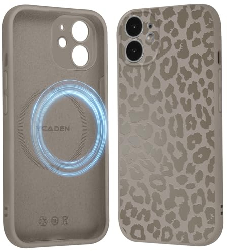Saqmkil Handyhülle Magnetische für iPhone 12 6,1 Hülle, Aesthetic Muster Leopard Mädchen Case Kompatibel mit MagSafe, Weich Flüssigem Silikon TPU Bumper Stoßfeste Kratzfest Schutzhülle Cover, Khaki