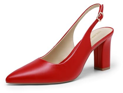 DREAM PAIRS Womens Slingback High Chunky Heels Pumps | High Chunky Pointed Toe Closed Toe Block Comfortable Dress Shoes for Work Office Business
