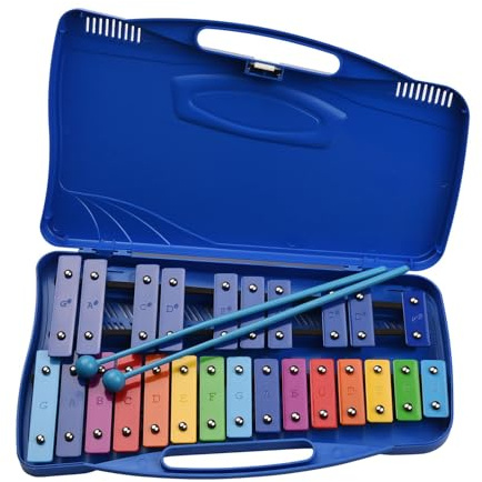 Aumotop 25-Noten-Glockenspiel, Xylophon, Handschlag-Schlaginstrument, Aluminiumplatte mit Koffer, Ideal für Babys, Kinder, Lernspielzeug (Blau)