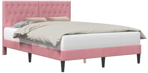 vidaXL Bettrahmen mit Kopfteil Rosa 160 x 200 cm Samt, Modernes Schlafzimmer, schicke Samt-Bettgestell, rechteckiges Design, Elegante Bettwäsche, praktischer Stil