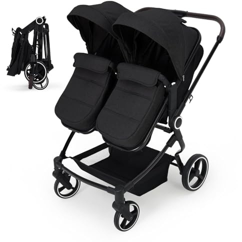 Geschwisterwagen Duo, Zwillingskinderwagen Ab Geburt Bis 3 Jahre, Zusammenklappbarer Zwillingsbuggy Mit Liegefunktion Bis Je 15+15 kg Kleinkind, Leichtes Aluminium, Verstellbarer Geschwisterwagen