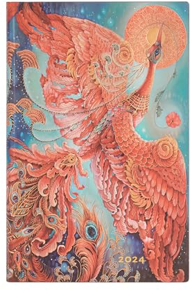 Paperblanks Flexi 12-Monatskalender 2024 Feuervogel, Horizontal - Maxi (210 x 135), Französisch