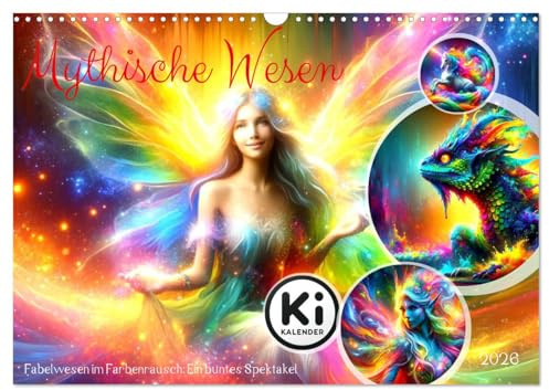 Mythische Wesen - Fabelwesen im Farbenrausch: Ein buntes Spektakel (Wandkalender 2026 DIN A3 quer), CALVENDO Monatskalender: Farbenpracht mythischer Kreaturen (CALVENDO Glaube)