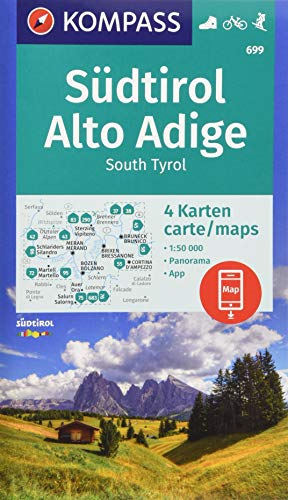 KOMPASS Wanderkarte Südtirol, Alto Adige, South Tyrol: 3 Wanderkarten 1:50000 mit 1 Panorama im Set inklusive Karte zur offline Verwendung in der ... Skitouren. (KOMPASS-Wanderkarten, Band 699)