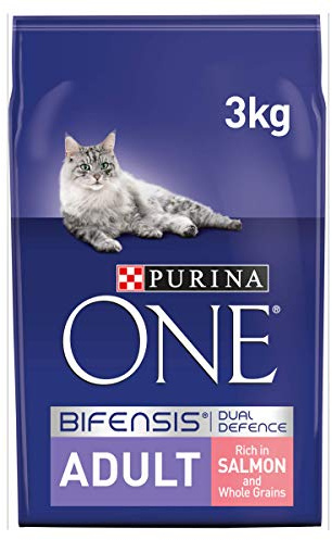 Purina ONE Adult Dry Cat Food Salmon and Wholegrain 3 kg Pack of 4