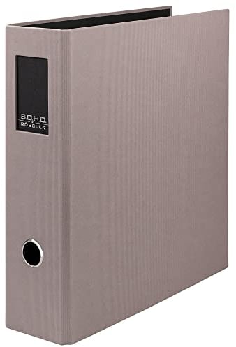 Rössler SOHO Ordner DIN A4 mit Rückenschild | Ordner A4 breit | Aktenordner A4 | Ordner breit mit Griffloch | DIN A4 Ordner mit Hebelmechanik | 320 x 285 x 80 mm | 1 Stück | Farbe: Grau | Taupe