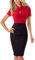 HOMEYEE Damen Vintage Stehkragen Kurzarm Bodycon Business Bleistift Kleid B430 (EU 44 = Size XXL, Rot)