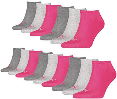 PUMA Unisexe Chaussettes pour Baskets Chaussettes Courtes Sport 261080001 9 Paire - Moyen Mélange Gris/Rose (656), 39/42