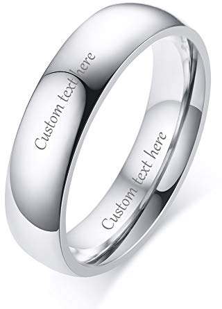 Vnox Personalizzato Personalizzato 5mm Larghezza In Oro Rosa Placcato In Acciaio Inox Semplice Coppia Anello Fede nuziale Anello Per Donna Uomo, Incisione gratuita, Misura 14,5