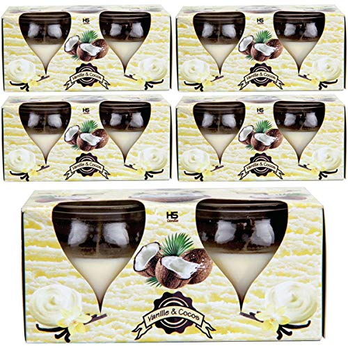 HS Candle Duftkerzen Creation 10er Pack im Glas, lange Brenndauer und angenehmer Duft (Vanille-Cocos)