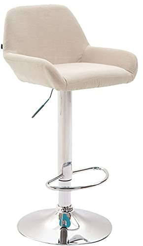 CLP Barhocker Braga Stoffbezug I Höhenverstellbarer Barstuhl Mit Metallgestell I Thekenhocker Mit Integrierter Fußstütze, Farbe:Creme, Gestell Farbe:Chrom