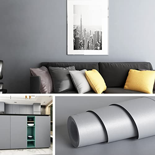 Livelynine 40CMX10M Papel Pintado Gris Claro Papel de Pared Autoadhesivo Papel Pintado Pared Dormitorio Juvenil Vinilo Adhesivo Gris Vinilos Para Muebles Mate Revestimiento de Paredes Antihumedad
