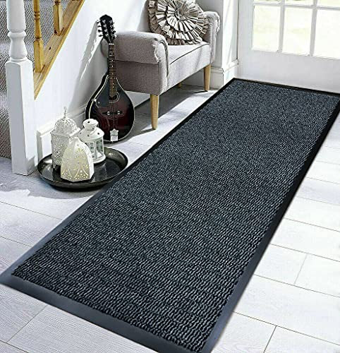 TrendMakers Medium CHARCOAL/BLACK Hardwearing Heavy Duty Black PVC Edge Pile Top Rubber Barrier Entrance Door Kitchen Utility Dust Floor Mats Rugs 80cm x 200cm