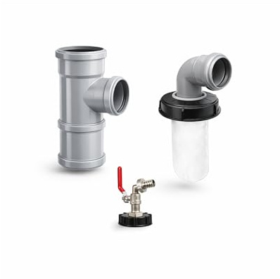 FN-Technik - Set di tubi di scolo, raccoglitore per pioggia DN 110/75, rubinetto di scarico IBC, filtro a gomito, DN 75 89°