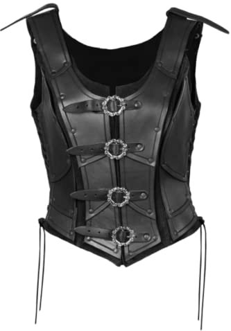 USUWE Damen Leder Rüstung Kampfanzug, Rüstung Kampfanzug, PU Leder Retro Brustpanzer, Rollenspiel Halloween Kostüm(schwarz,M)