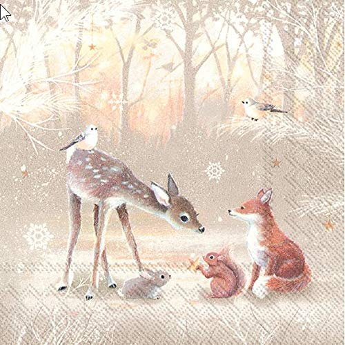 20 Servietten Friedlicher Wald als Tischdeko für Liebhaber von Tiere im Winter 33x33cm