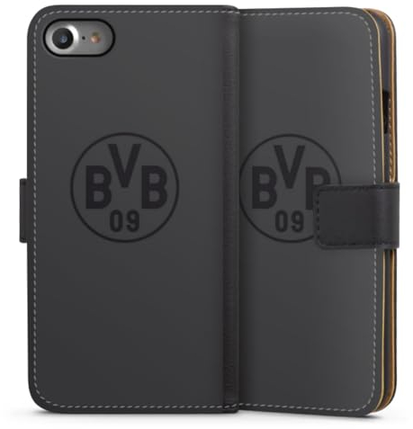 DeinDesign Klapphülle kompatibel mit Apple iPhone SE (2020) Handyhülle aus Kunst Leder schwarz Flip Case Borussia Dortmund Logo BVB